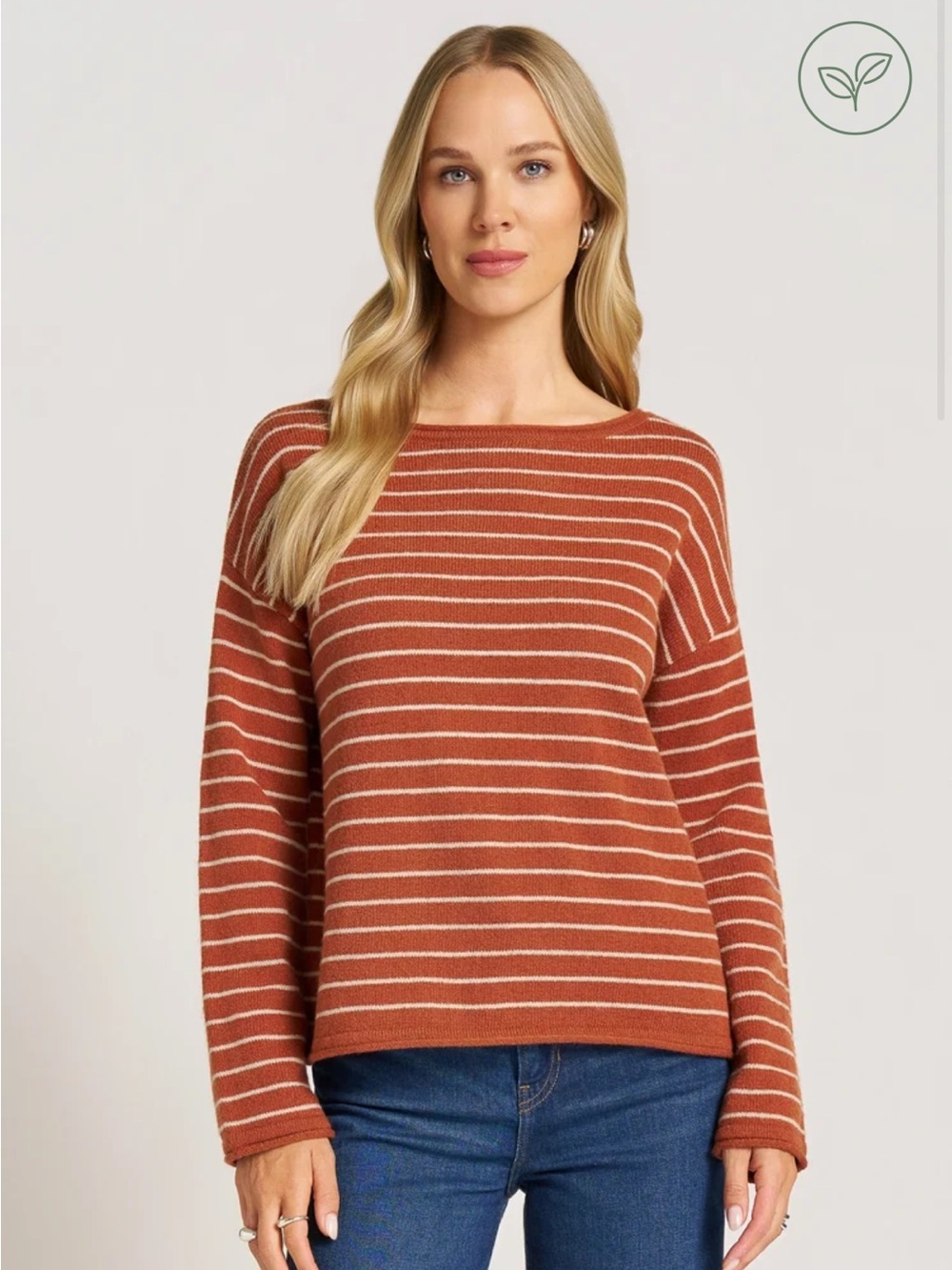 NWT Matty M STRIPE BOAT NECK SWEATER - TERRACOTTA/TOAST